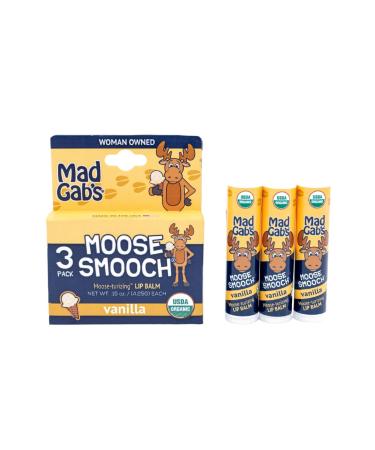 Mad Gab's Moose Smooch Vanilla Lip Balm 3pk | Moisturizing and Certified Organic | Made with Organic Olive Oil and Beeswax