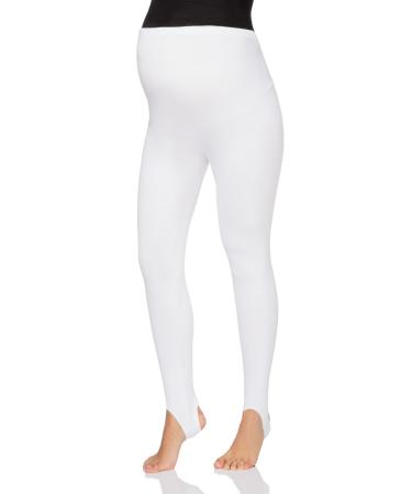 FUTURO FASHION Women's Maternity Fleece Lined Leggings Stirrup Comfortable Pregnancy Winter Cotton Leggings Over Bump Belly Support Stretchy Adjustable High Waisted Pants 8-22 UK 20-22 White