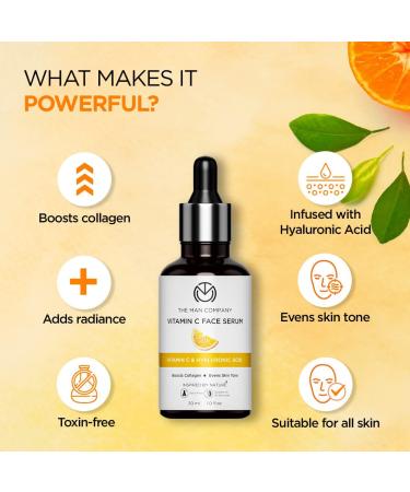 The Man Company 40% Vitamin C Face Serum | Hyaluronic Acid for Collagen Boost | Glowing & Brightening Skin | All Skin Types - 30ml - Buy Online on GoSupps.com