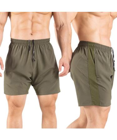 Gaglg Men's 5 Running Shorts 2 Pack - Quick Dry Athletic Gym Shorts with Zipper Pockets - Medium Black/Green - Buy Online on GoSupps.com