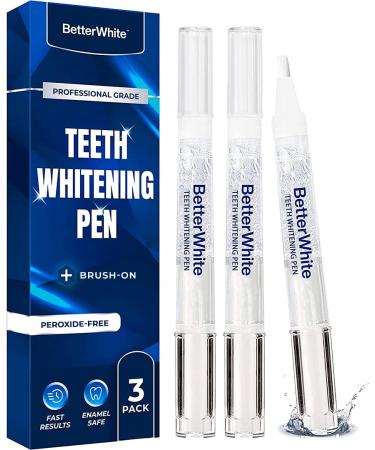 BetterWhite Teeth Whitening Pen (3 Pens) - 30+ Uses Non-Sensitive - Removes Years of Stains - Safe for Enamel 100% Natural Formula Dentist Formulated Non-Toxic Easy to Use Travel-Friendly