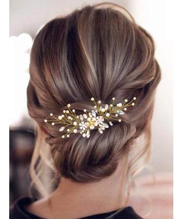 Fairvir Silver Glittering Rhinestone Flower Hairpins for Bride - Pearl Hair Jewelry for Women & Girls (2 Pieces Gold) - Buy Online on GoSupps.com