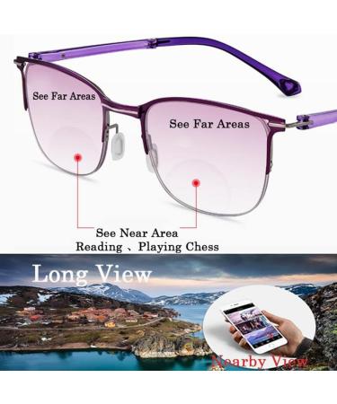 GHARAZ Foldable Bifocal Reading Glasses for Women - Photochromic Modern Computer Aid in Purple (Size: 2.0+) - Buy Online on GoSupps.com