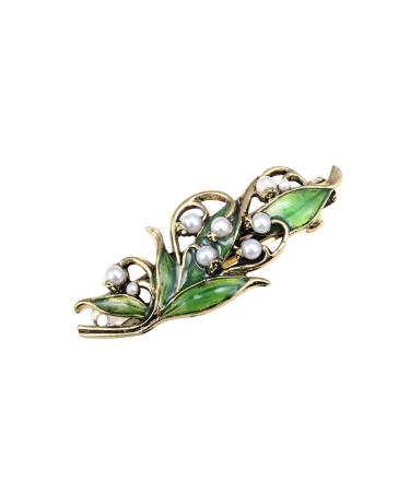 ShungFun Women French Hair Clips Vintage Metal Leaf Pearls Bronze Hair Clips Retro Big French Clips Pigtail Spring Clips Hair Holders Barrettes