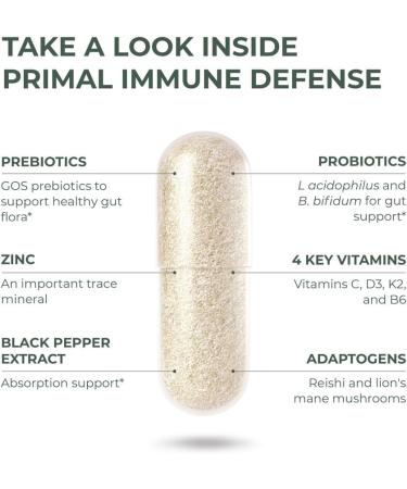 Primal Harvest Immune Defense 10-in-1 Supplement with Probiotics Zinc and Vitamins C D3 K2 B6 Daily Immune Support for Adults 60 Count (Pack of 1) - Buy Online on GoSupps.com