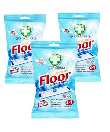 Green Shield Antibacterial Extra Large Floor Wipes Floor Surface Cleaning Wipes for Wood Floor Dust Magnet Quick Drying & Suitable for All Floors - Tiles Laminate & Wooden Floor Wipes (72 Wipes)