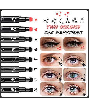 10 Pack Liquid Eyeliner Stamp Set | Waterproof Smudgeproof Long Lasting Pen | 8 Eyeliner Stamps, 2 Eyebrow Pencils | Variety of Designs - Buy Online on GoSupps.com