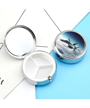 Round Fighter Jets Pill Box - 3 Compartment Decorative Metal Organizer for Travel | Portable Pocket Medicine Case - Buy Online on GoSupps.com