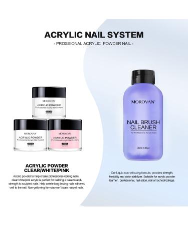 Morovan Acrylic Nail Kit - Professional 3 Color Acrylic Powder Set for Nail Extension with Brush - Nail Art Starter Kit in Clear, White, Pink - Buy Online on GoSupps.com