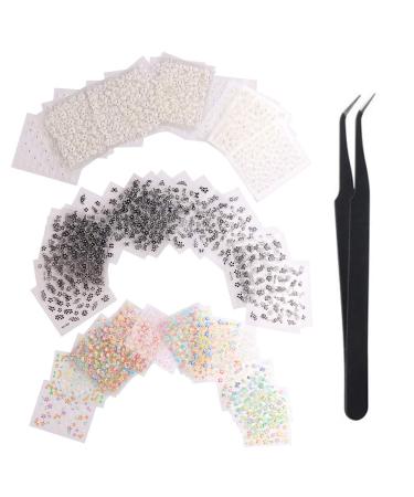 WOKOTO 90Pcs Self-Adhesive 3D Design Nail Art Sticker Tip Colorful White Black Flower Nail Art Decoration Decals with 1 Pcs Anti-Static Tweezers