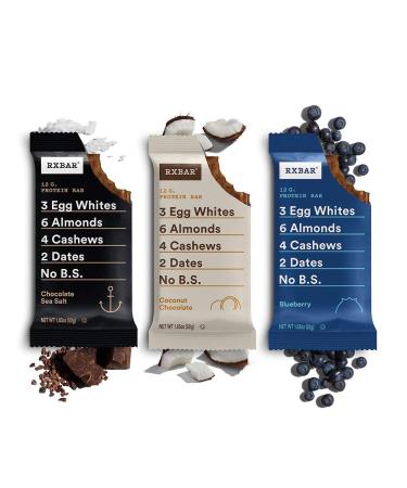 RXBAR Variety Pack - Chocolate Sea Salt, Coconut Chocolate, Blueberry Protein Bar - 24 Count (1.83 oz each) - Gluten Free High Protein Snack - Buy Online on GoSupps.com