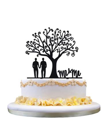 zhongfei Gay wedding cake topper Mr & Mr cake topper for groom gifts tree acrylic cake topper