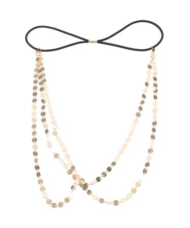 Frcolor Women's 2 Layers Metal Chain Headdress Party Hair Band Gold