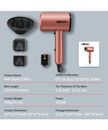 SHRATE 1875W Folding Ionic Hair Dryer with Magnetic Nozzles and Diffuser - Powerful, Lightweight, Quiet, Rose Gold - Ideal for Fast Drying - For Women and Men - Buy Online on GoSupps.com