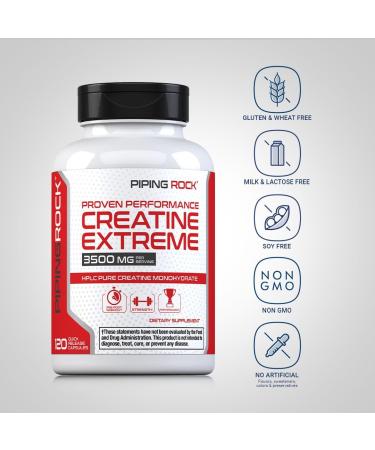 Piping Rock Creatine Monohydrate Capsules | 3500 mg | 120 Pills | Non-GMO Gluten Free Supplement - Buy Online on GoSupps.com