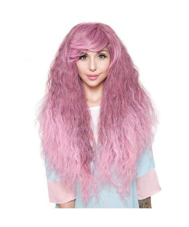 Wig Ladies Long Hair Pink Blue Curly Party Brazilian Women Straight Hair 50s 60s 70s 80s