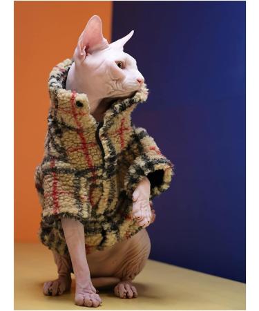 Sphynx Cat Clothes Sphynx Hairless Cat Clothes Sphynx Hairless Cat Clothes Winter Thick Warm Plaid Printing High Collar Button Coat for Cats Soft Faux Fur Pet Clothes with Sleeves (Vintage Plaid (Col L Vintage Plaid - Buy Online on GoSupps.com