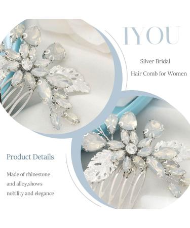 IYOU Bridal Wedding Hair Comb Silver Rhinestone Hair Pieces Opal Prom Bride Wedding Side Combs Hair Accessories for Women - Buy Online on GoSupps.com