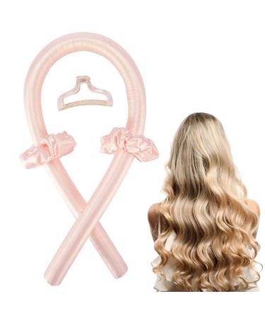 Gosuoa Women Heatless Curling Rod Rollers,No Heat Silk Curls Headband with Soft Foam, Curling Ribbon and Flexi Rods for Natural Long Medium Hair Diy Hair Styling Tools Pink