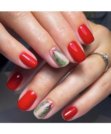 Christmas Press on Nails Almond Square Glues on Nails Full Cover Fake Nails Acrylic False Nails for Women Nail Designs - Buy Online on GoSupps.com