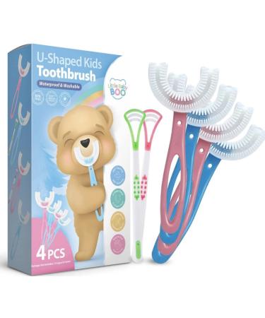 U Shaped Toothbrush l Kids Toothbrushes With Silicone Brush Head - Soft Manual Training Toothbrush 360 Oral Teeth Cleaning Design for Children Childrens U Shaped Toothbrush 4 Pack Kids