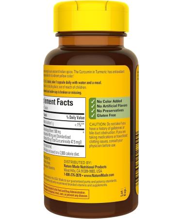 Nature-Made Turmeric Curcumin 500 mg Herbal Supplement for Antioxidant Support 60 Capsules 60 Day Supply + Bonus Pill Organizer Weekly Pill Organizer Mini - Buy Online on GoSupps.com