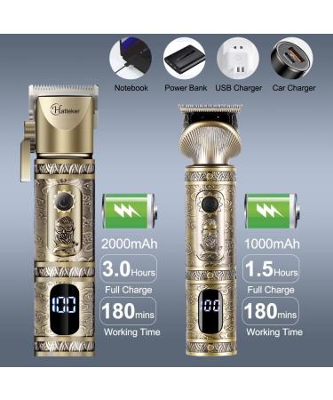 Hatteker Professional Hair Clipper & T-Blade Trimmer Set for Men - Cordless Rechargeable Grooming Kit with LED Display (Gold) | Best International Shipping - Buy Online on GoSupps.com