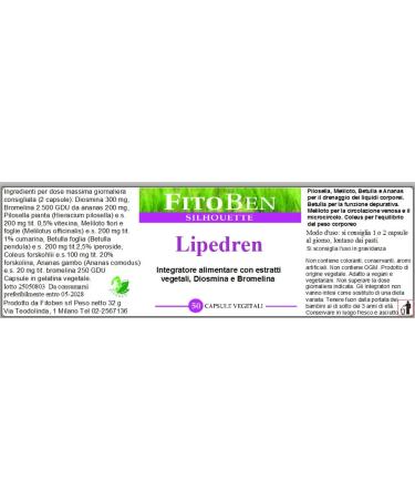  Fitoben Fitoben | Lipedren Natural Supplement for Fluid Drainage Microcirculation and Body Weight Balance. 50 Vegetable Capsules. - Buy Online on GoSupps.com