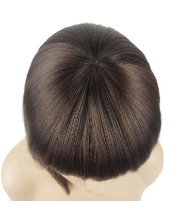 Lydell 8 Short Bob Chestnut Brown Synthetic Wig with Flat Bangs & Central Dot - Heat Resistant Hairstyle - Buy Online on GoSupps.com