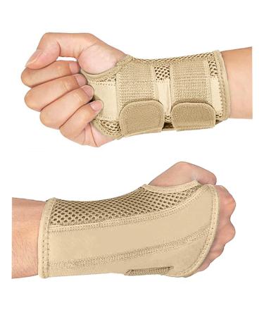 HYCOPROT Adjustable Wrist Supports Brace with 2 Metal Straps for Men and Women-Breathable Carpal Tunnel Wrist Splint for Relieve Tendonitis Arthritis Sprains L/XL(Pack of 1) Beige-Right Hand