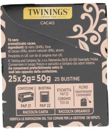  Italian Gourmet E.R. Twinings T Nero Aromatizzato al Cacao Black Tea with Cocoa Taste Pack of 25 Filters 4 x 50 g + Italian Gourmet Polpa 400 g - Buy Online on GoSupps.com