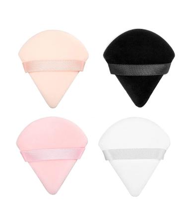 4 Pieces Pure Powder Puff Face Triangle Soft Makeup Powder Puff for Loose Powder with Strap Cosmetic Foundation Wet Dry Makeup (Black White pink nude)