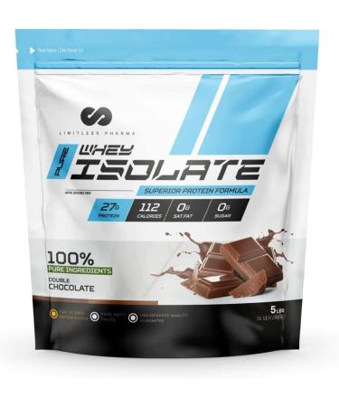 Limitless Pharma Pure Whey Isolate | High Protein Whey Isolate Protein Powder | 27g Protein 6g BCAAs Sugar Free Gluten Free Low Carb Low Lactose | 74 Servings 5LB (Double Chocolate) Double Chocolate 5LB