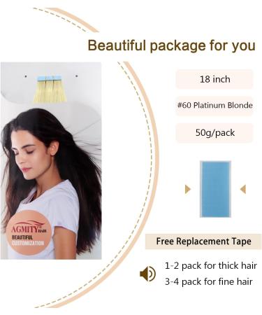 AGMITY Tape in Hair Extensions Platinum Blonde 18 20pcs 50g Straight Skin Weft Remy Hair Tape Extensions - #60 Platinum Blonde - Buy Online on GoSupps.com