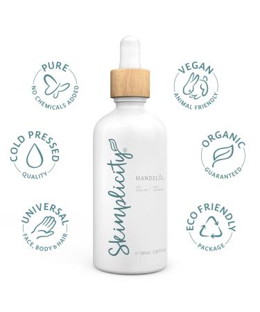 Skinplicity Organic Almond Oil - Natural Cold Pressed Vegan Care for Hair & Dry Skin - Buy Online on GoSupps.com