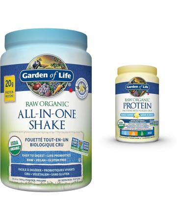 Garden of Life Raw All-in-One Nutritional Shake Vanilla & Raw Organic Protein Vanilla 624g Shake + Protein Vanilla Vanilla 969 g (Pack of 1)