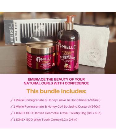 Pomegranate & Honey Leave in Conditioner for Curly Hair Curl Defining Custard Bundle with JONEX SCO Wide Tooth Comb for Curly Hair and Cosmetic Travel Toiletry Bag (4 items) - Buy Online on GoSupps.com