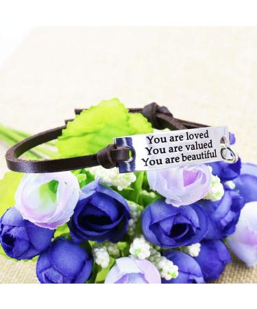 You Are Loved, Valued, Beautiful - Leather Inspirational Bracelet for Women - Perfect Gift for Mother, Daughter, Teens - Christmas/Birthday Present - Buy Online on GoSupps.com