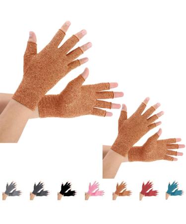 Brace Master 2 pairs arthritis gloves support for compression gloves and warmth for hands finger joint relief from pain in rheumatoids arthrosis RSI carpal tunnel (L brown) L brown