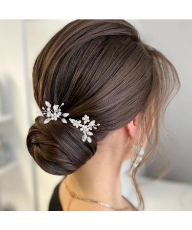Handcess Flower Wedding Hair Needles & Silver Pearl Clips - Crystal Bride Jewelry for Women & Girls (2 Pieces) - Perfect for International Shipping - Buy Online on GoSupps.com