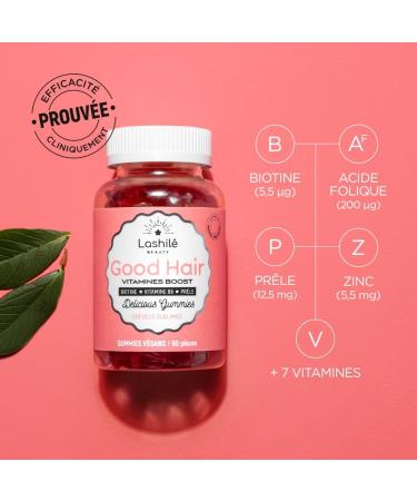 Lashil Beauty - Good Hair Vitamins - Food Supplements - Growth & Fortification - Proven Effectiveness - Made in France - Biotin Zinc Vitamin B8 C B6-180 Gummies - Buy Online on GoSupps.com