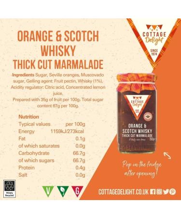 Cottage Delight Orange and Scotch Whisky Thick Cut Marmalade 350g Jar Warming and Citrusy Suitable for Vegetarians Gluten Free No Artificial Additives Made in Small Batches 350 gram Orange & Scotch Whisky Thick Cut - Buy Online on GoSupps.com