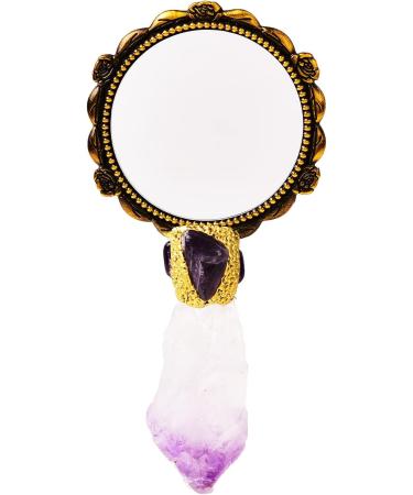 AMOYSTONE Purple Handheld Mini Makeup Mirror with Plated Tourmaline Handle - Decorative Gift for Mom - Buy Online on GoSupps.com