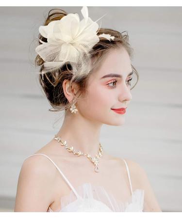 Z&X Ladies Fascinator - Elegant Wedding Derby Hat with Feather & Flower - Sinamay Pillbox Cocktail Tea Party Headband - One Size A-Beige - Buy Online on GoSupps.com