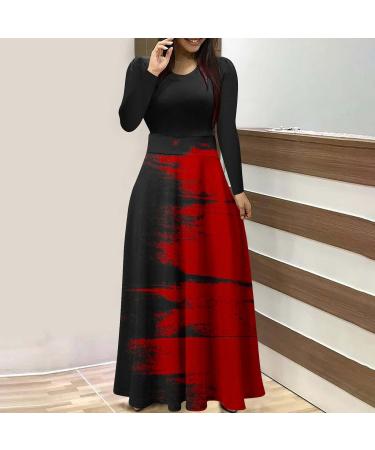 Yihaojia Womens Fall Dresses Crewneck Long Sleeve Maxi Dress High Waist Loose Halloween Graphic Long Dress Party Dress Red#10 Small - Buy Online on GoSupps.com