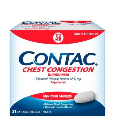 Contac Cough Suppressant and Expectorant Max Strength Controls Cough Thins and Loosens Mucus Guaifenesin & Dextromethorphan HBr Extended Release Tablets 21 Count