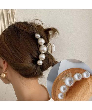 Geometric Pearl Rhinestone Hair Claw Clip - Elegant Acrylic Hairpin for Women | Large Size Hair Accessory Barrette | White Pearl Crab Decoration - 1Pcs - Buy Online on GoSupps.com