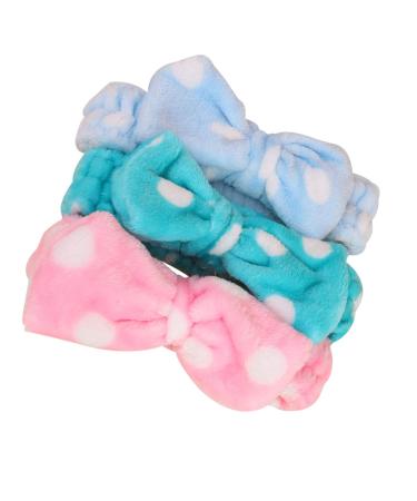 Minkissy 3PC Bowknot Makeup Elastic Headwraps - Flannel Hair Bands for Face Washing Spa & Cosmetics - Pink Blue Light Blue - Buy Online on GoSupps.com
