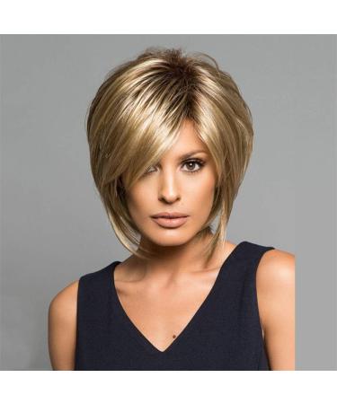 YXSHZ Fluffy Short Blonde Bob Hair Wig Women Straight Synthetic Natural Wig Looks Like Human Hair 13inch 150g