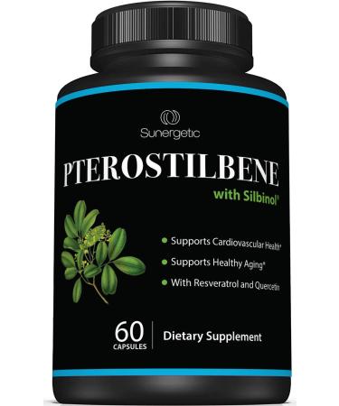 Premium Pterostilbene Supplement  Pterostilbene with Resveratrol & Quercetin  Supports Healthy Aging  Natural Source Pterostilbene 100mg per Serving  60 Capsules